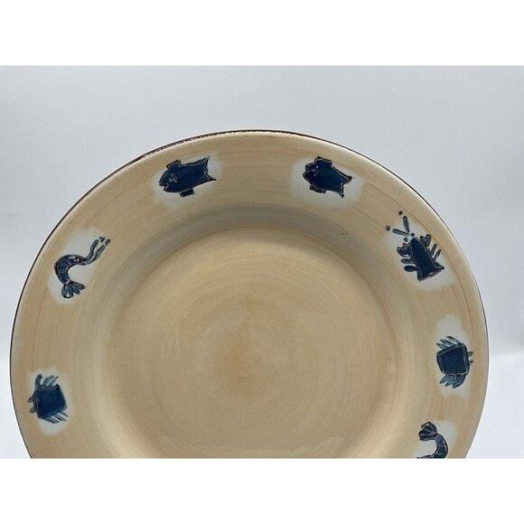Pottery Barn Seafood Dinner Plate 12" Blue Seafood  Around With a Tan Background - Picture 5 of 14